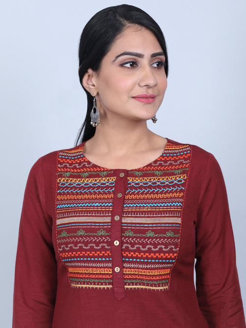 Rayon Linen Top with Colorful Embroidery