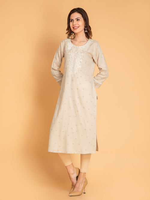 Viscose Blend Embroidered Straight Long Kurti