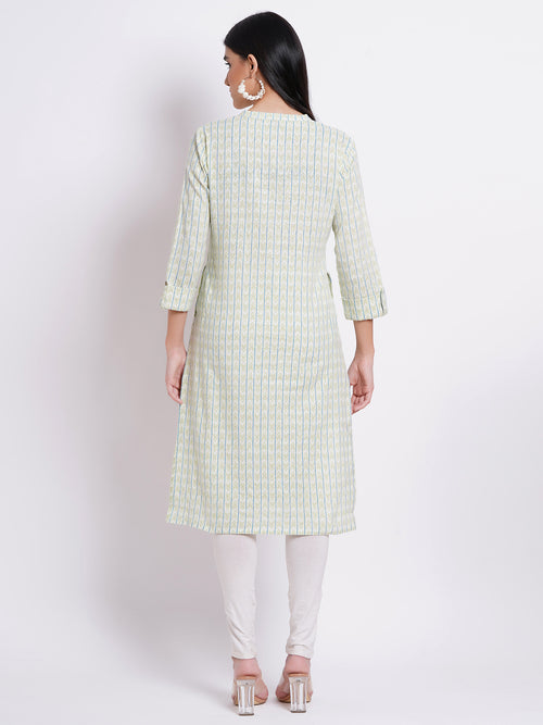 Casual Wear Printed Straight Kurti with Metal Buttons