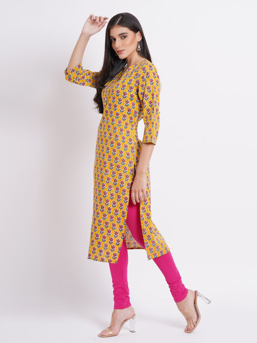 Cotton Printed Long Kurti With Button Details