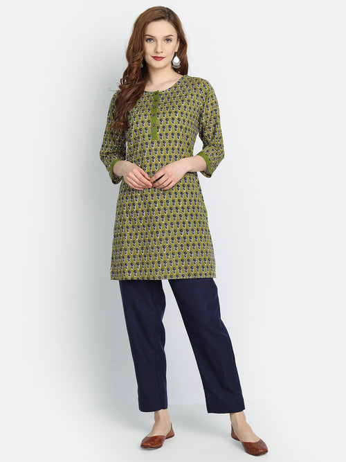 Mul Cotton Floral Print Short Kurti