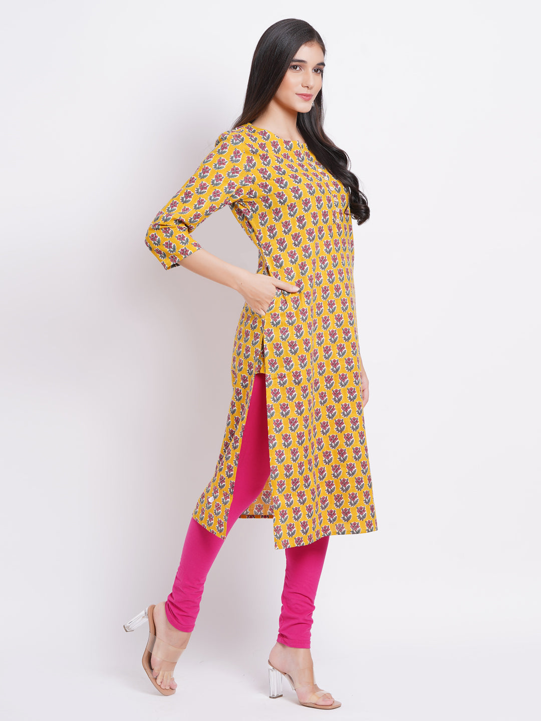 Cotton Printed Long Kurti With Button Details