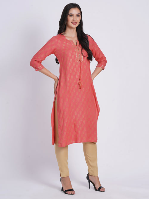 Gold Print Kurti with Dori Latkan