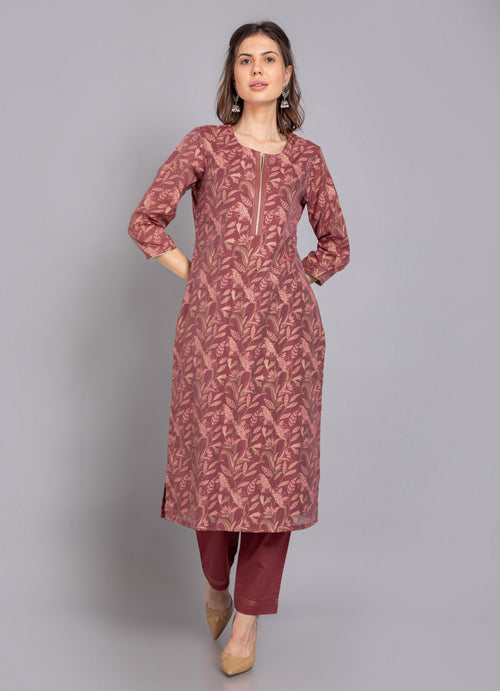 GOLD PRINTED STRAIGHT KURTA WITH PANT SET