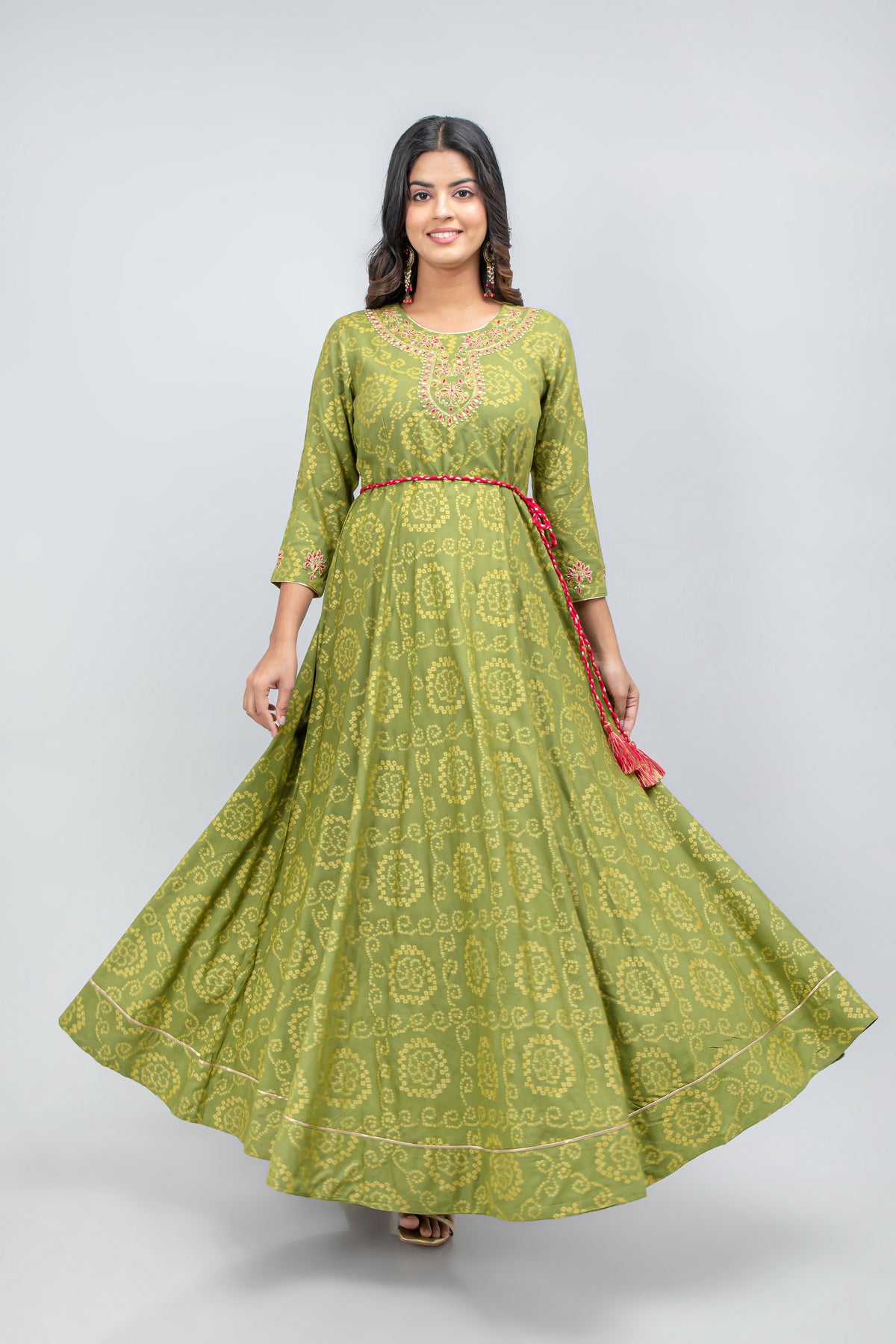 Hand Embellished Bandhej Printed Floor-Length Dress