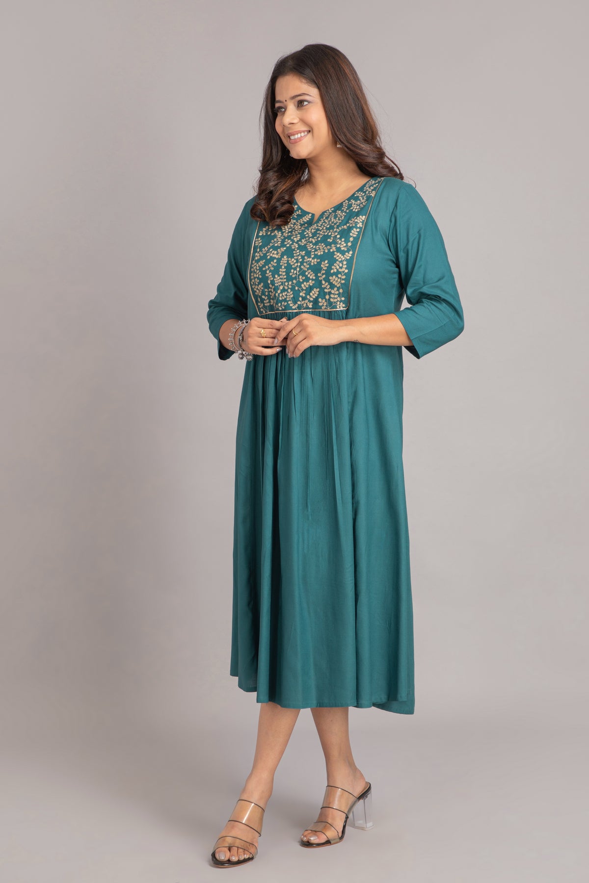 Zari Embroidered Flared Long Dress