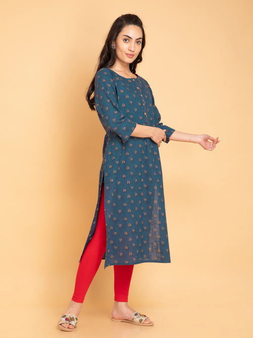 Printed Long Kurti with Fabric Trims