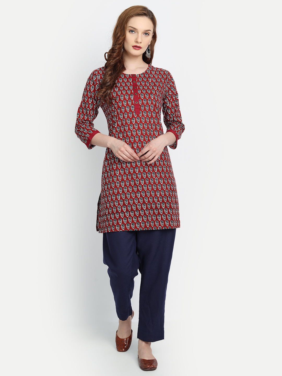 Mul Cotton Floral Print Short Kurti