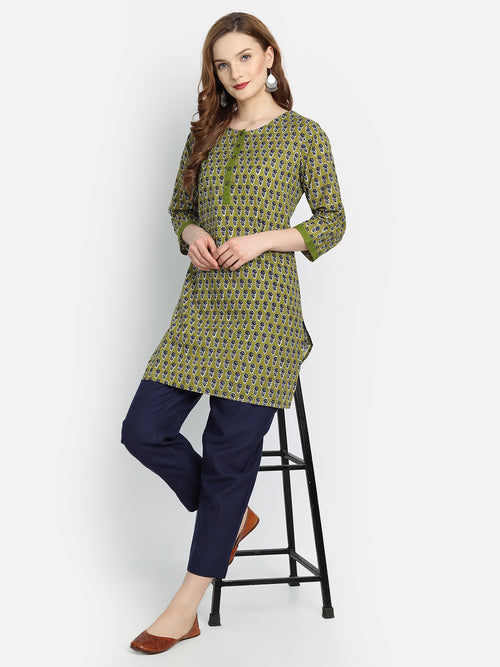 Mul Cotton Floral Print Short Kurti