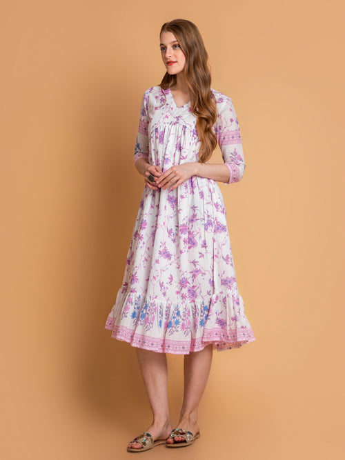 Mul cotton Floral Printed Alia Cut Flared Dress