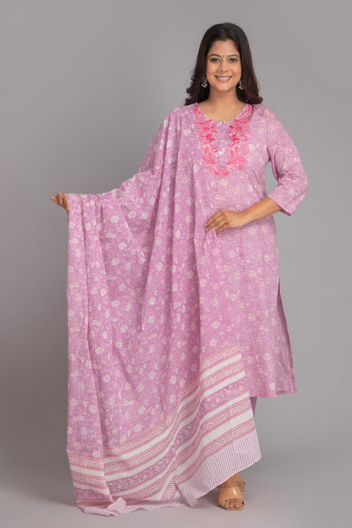 Mul Cotton 3-Piece Kurta Set with Beautiful Embroidery