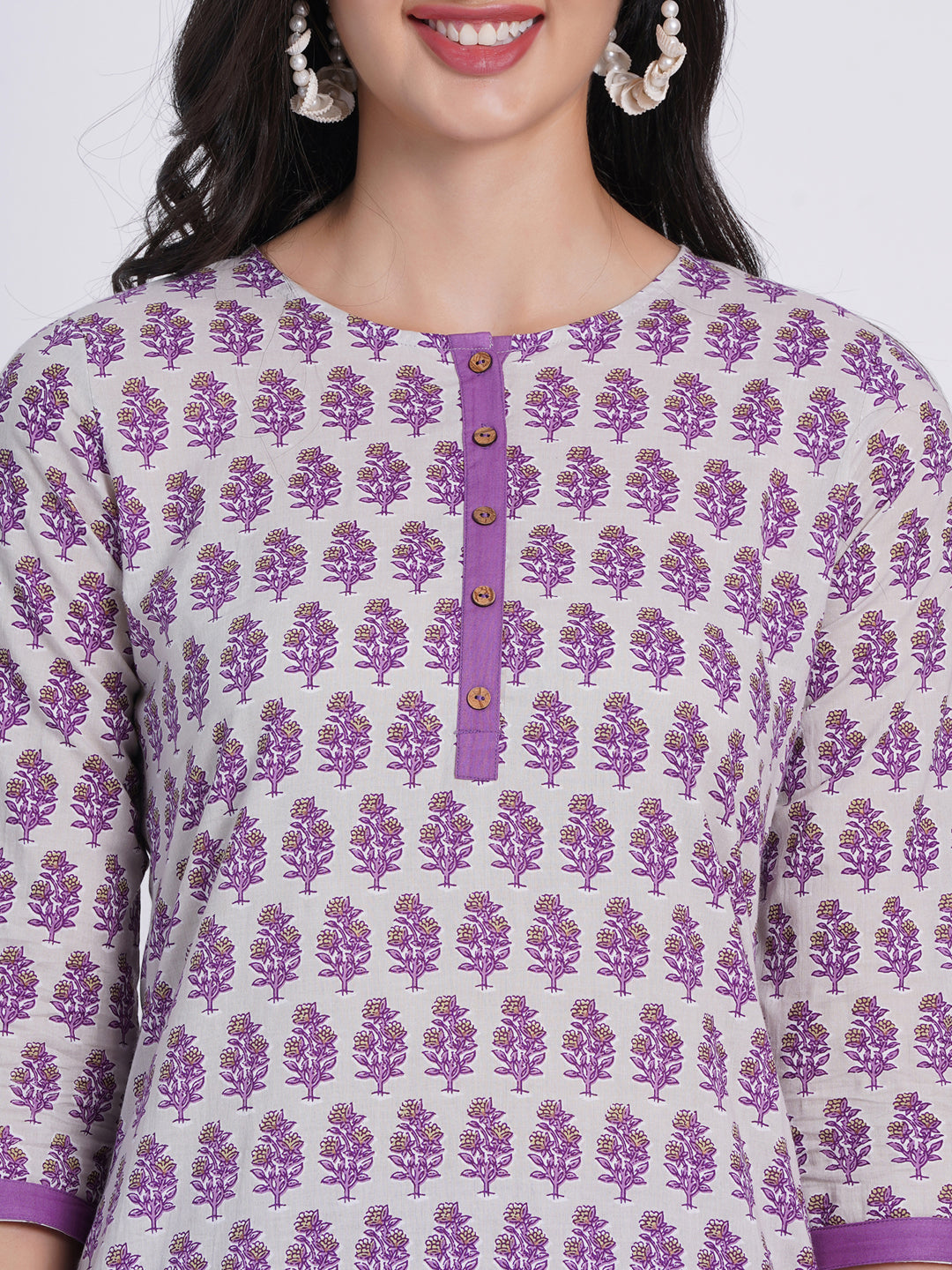 Mul Cotton Floral Printed Short Kurti