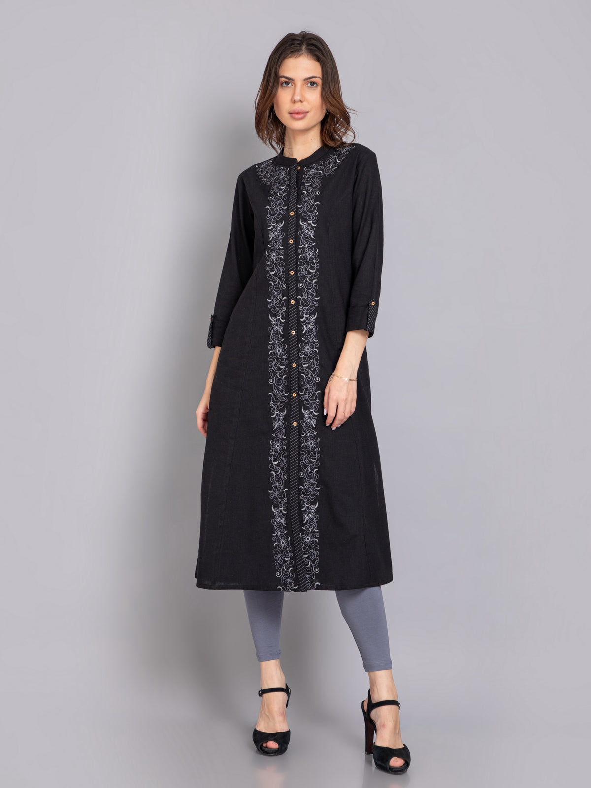 P-Line Placket Embroidered Long Kurti