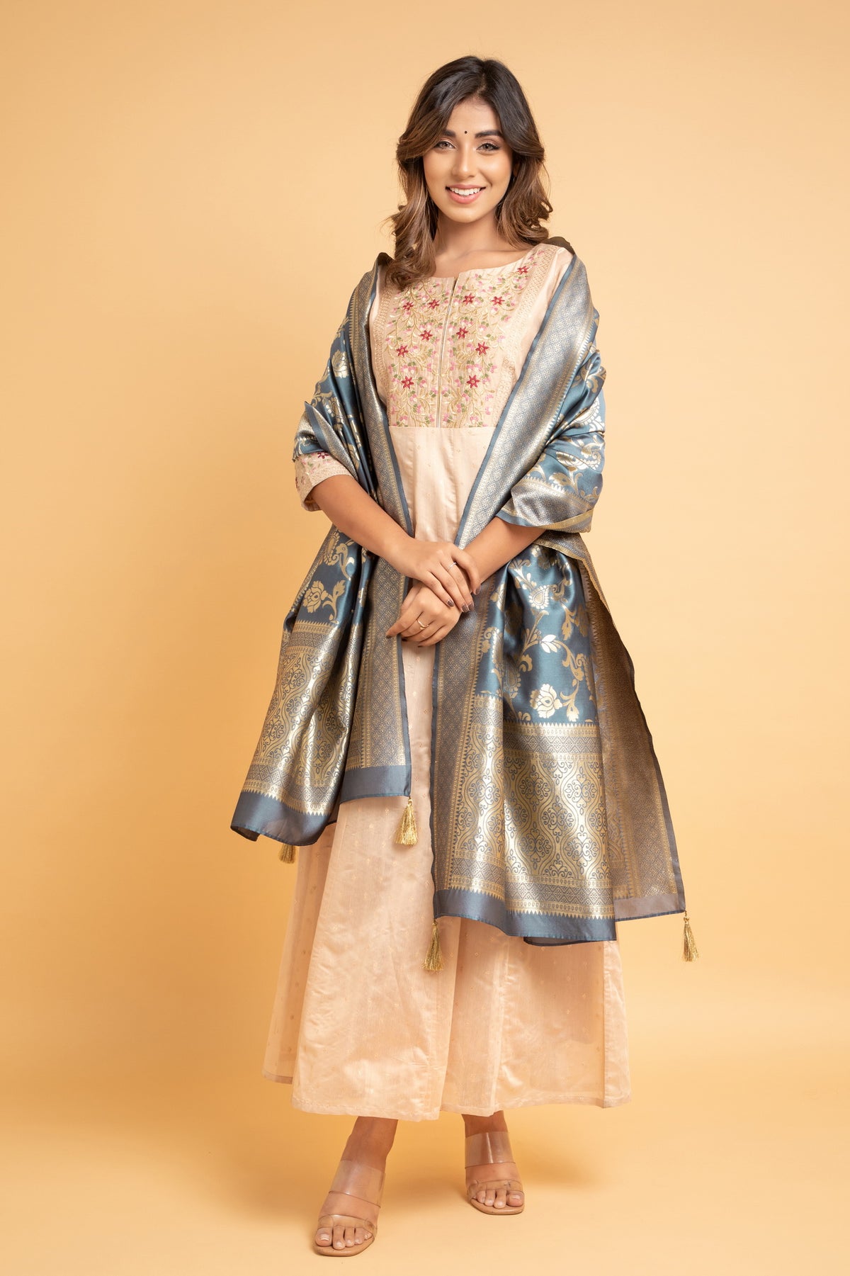 Banarsi Silk Dupatta with Zari Zaal Patterns