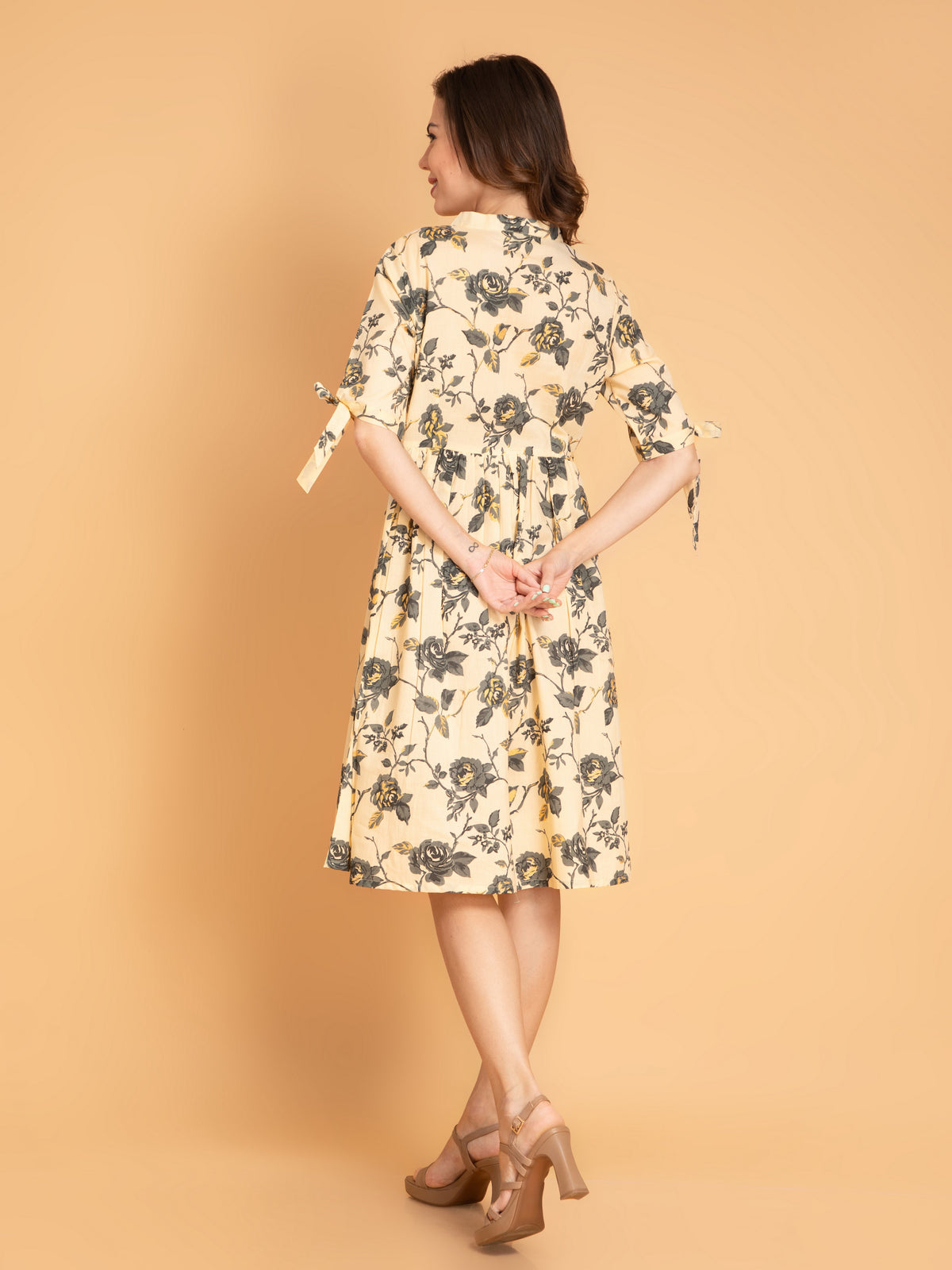 Floral Gold Print Mul Cotton Dress