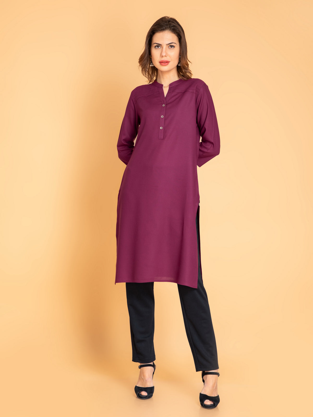 Pintuck Detail Knee-Length Kurti