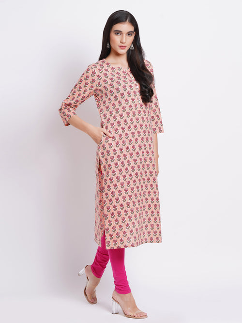 Cotton Printed Long Kurti With Button Details