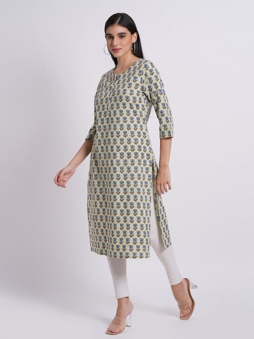 Cotton Printed Long Kurti With Button Details