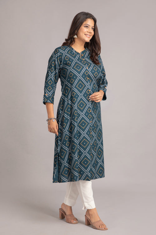 Bandhej Printed A-Line Long Kurti