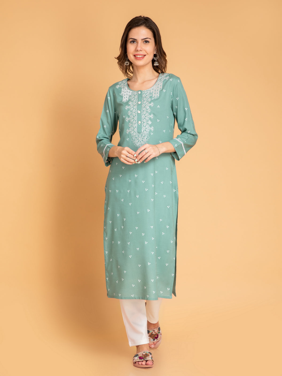 Viscose Blend Embroidered Straight Long Kurti