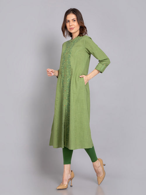 P-Line Placket Embroidered Long Kurti