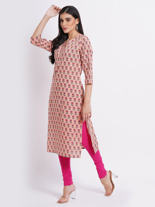 Cotton Printed Long Kurti With Button Details