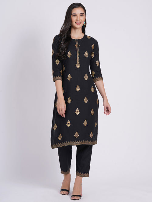 Gold Printed 2Pc Kurta Pant Set