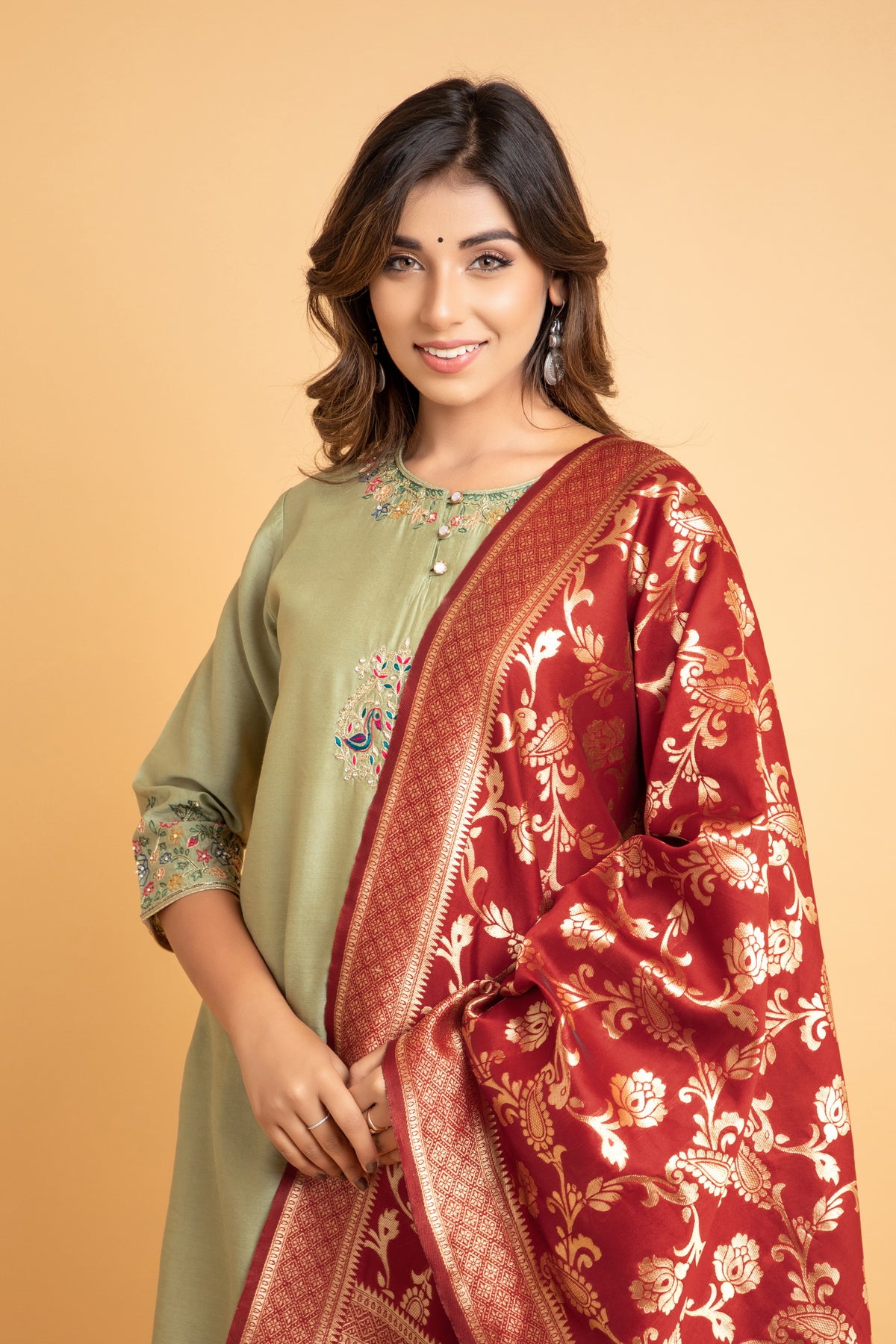 Banarsi Silk Dupatta with Zari Zaal Patterns