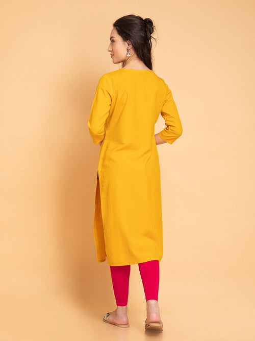 Linen Blend Long Kurti with Metal Buttons