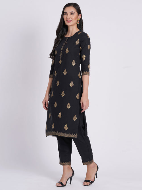 Gold Printed 2Pc Kurta Pant Set