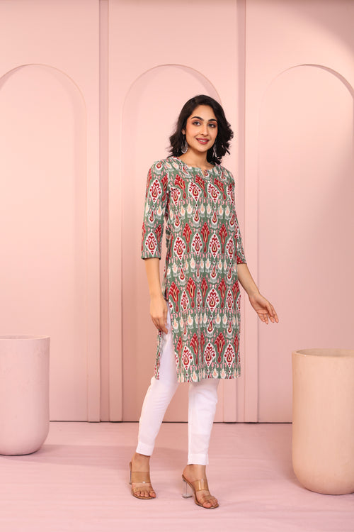 IKKAT PRINTED DAYOUT KURTI