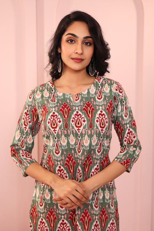 IKKAT PRINTED DAYOUT KURTI