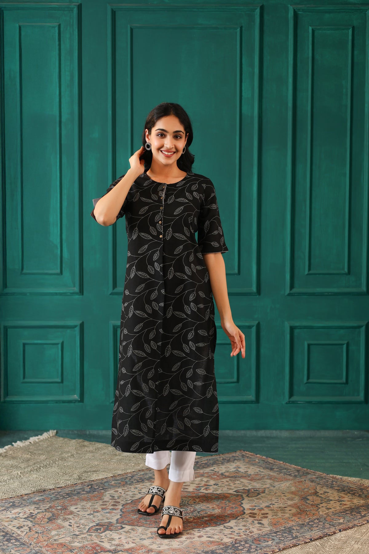 LINEN BLEND KHADI PRINTED KURTI EMBELLISHED WITH HAND CRAFT DETAILS