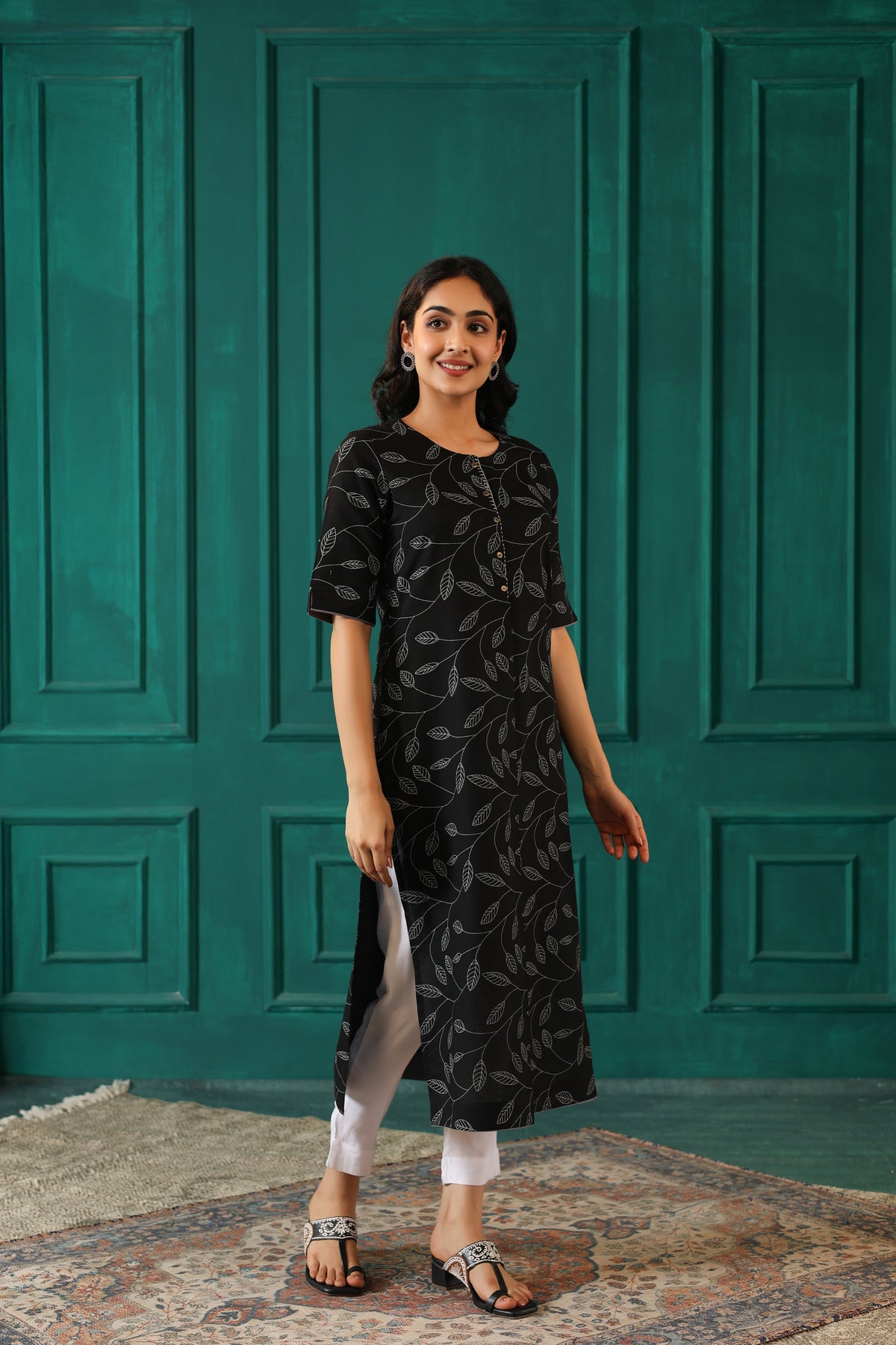 LINEN BLEND KHADI PRINTED KURTI EMBELLISHED WITH HAND CRAFT DETAILS