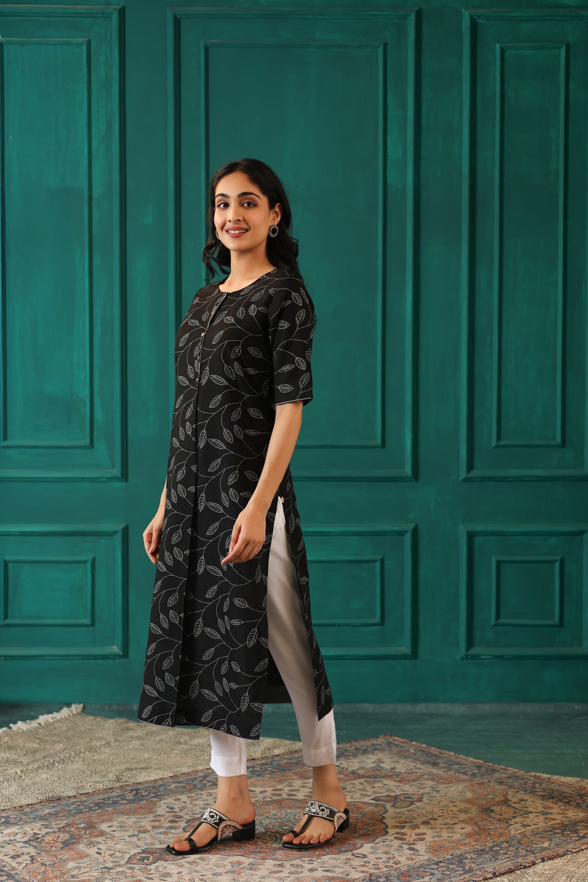 LINEN BLEND KHADI PRINTED KURTI EMBELLISHED WITH HAND CRAFT DETAILS