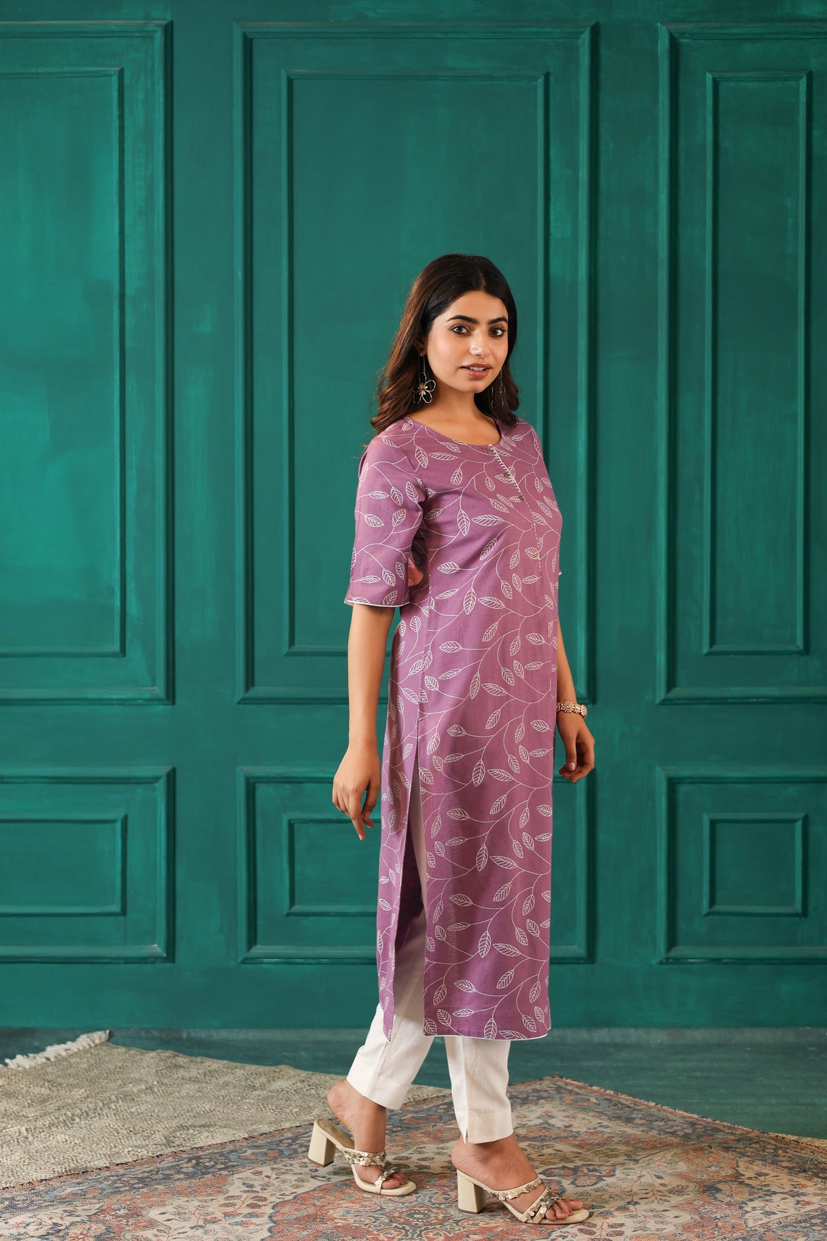 LINEN BLEND KHADI PRINTED KURTI EMBELLISHED WITH HAND CRAFT DETAILS