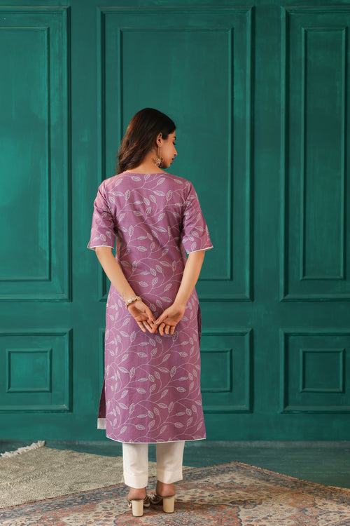 LINEN BLEND KHADI PRINTED KURTI EMBELLISHED WITH HAND CRAFT DETAILS