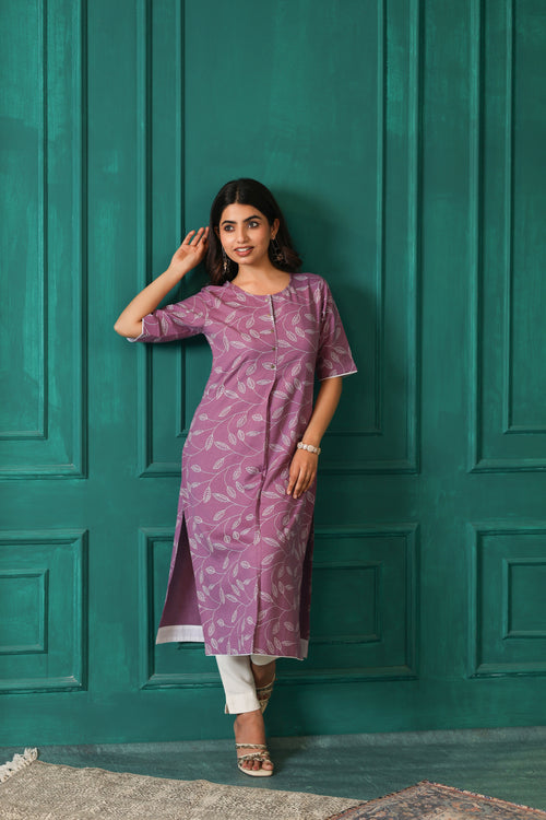 LINEN BLEND KHADI PRINTED KURTI EMBELLISHED WITH HAND CRAFT DETAILS