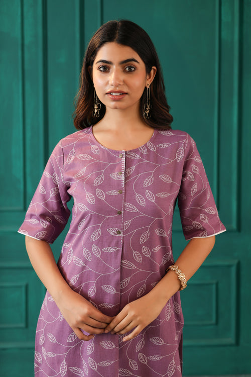 LINEN BLEND KHADI PRINTED KURTI EMBELLISHED WITH HAND CRAFT DETAILS