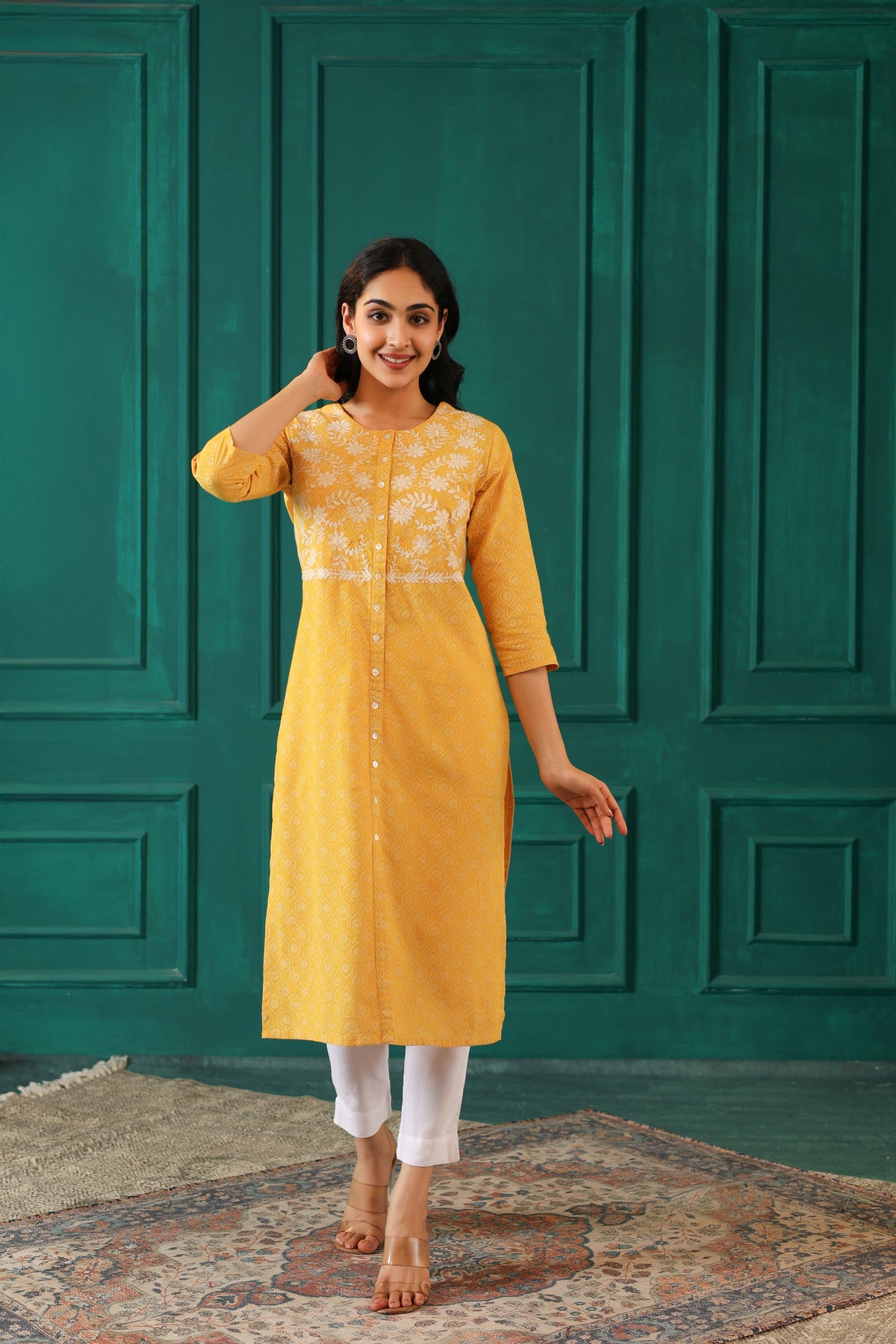 KHADI PRINT EMBROIDERED KURTA