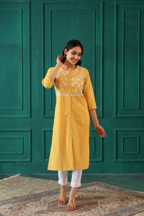 KHADI PRINT EMBROIDERED KURTA