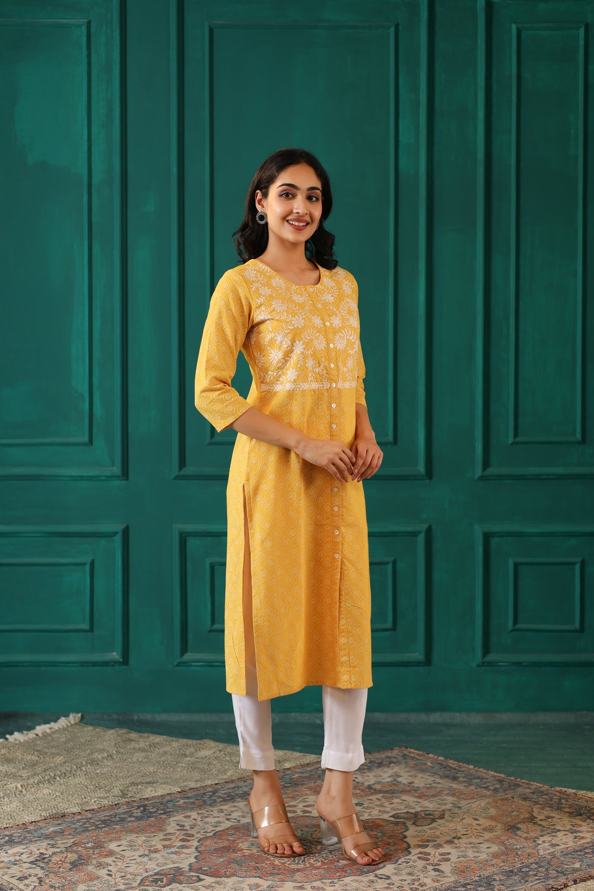 KHADI PRINT EMBROIDERED KURTA