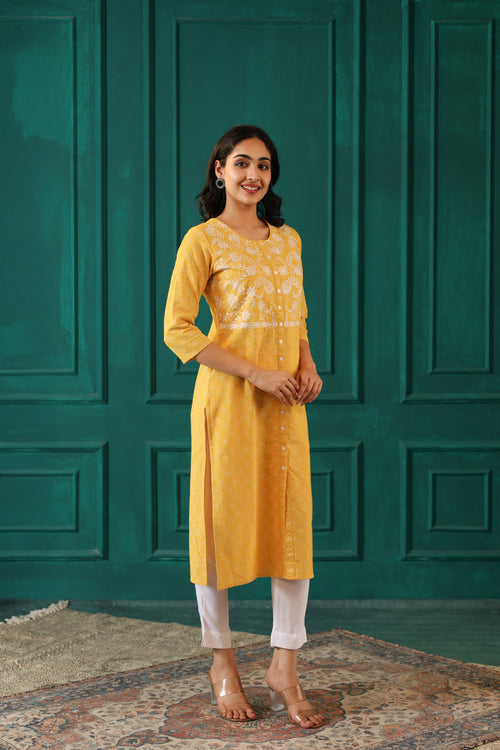 KHADI PRINT EMBROIDERED KURTA