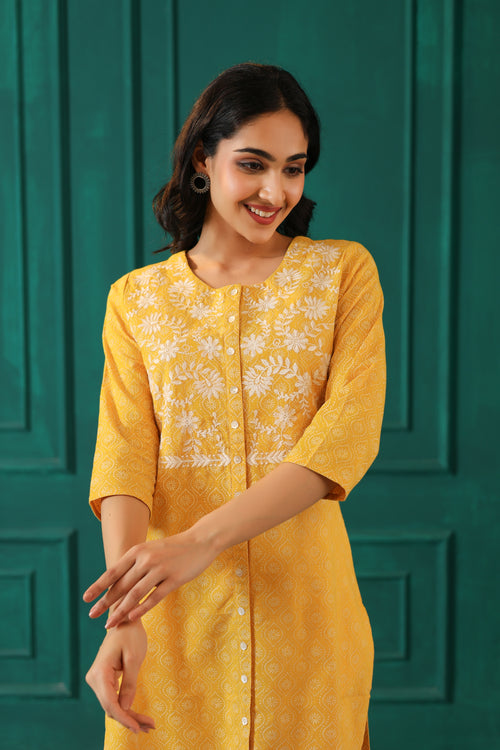 KHADI PRINT EMBROIDERED KURTA