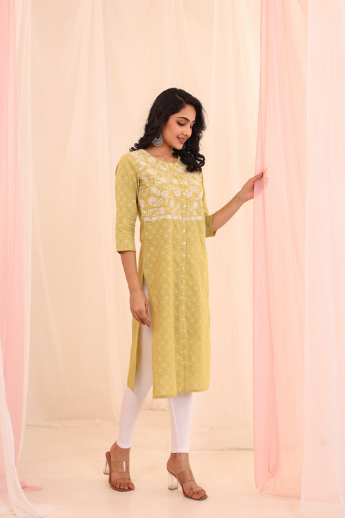 KHADI PRINT EMBROIDERED KURTA