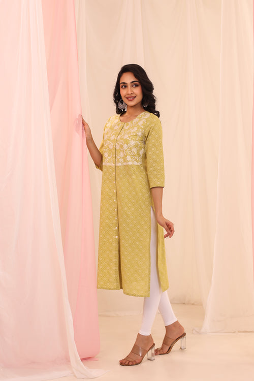 KHADI PRINT EMBROIDERED KURTA