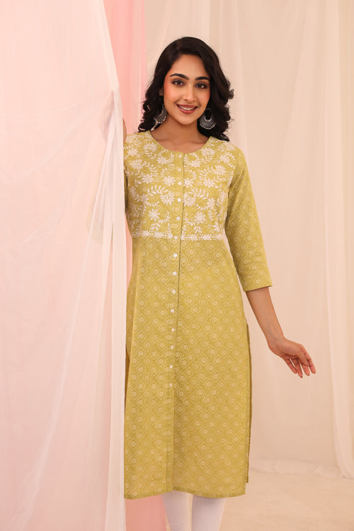 KHADI PRINT EMBROIDERED KURTA