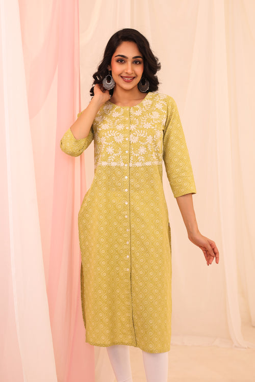 KHADI PRINT EMBROIDERED KURTA