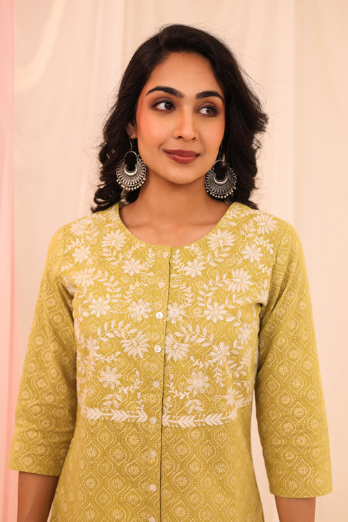 KHADI PRINT EMBROIDERED KURTA