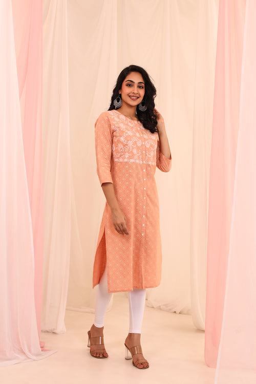 KHADI PRINT EMBROIDERED KURTA